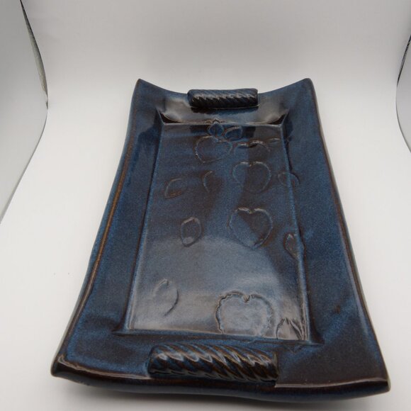 Thomas Pottery Seagrove North Carolina Tibit Tray Blue Glaze Retired - Picture 4 of 12